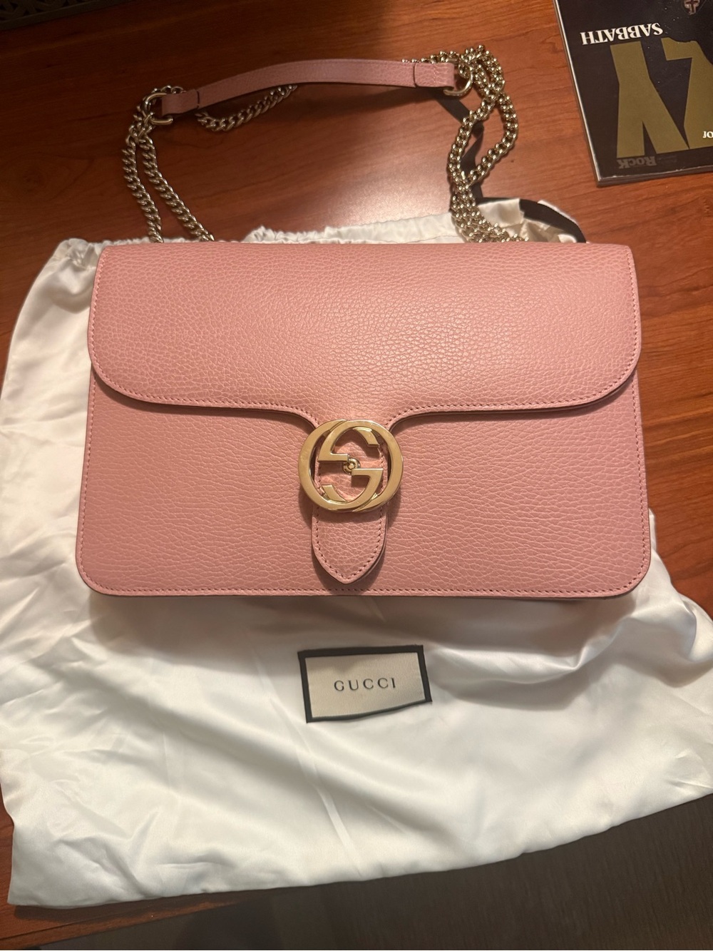 Gucci Blush Pink Leather Shoulder Bag with Gold Hardware